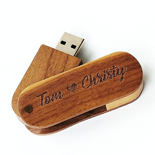 Joeliu Personalised Wooden Swirl Walnut 8GB USB Flash Drive, Engraved Wood USB Drive Custom Wooden Box, Wedding Photo Storage Gift, Business Promotional Gift