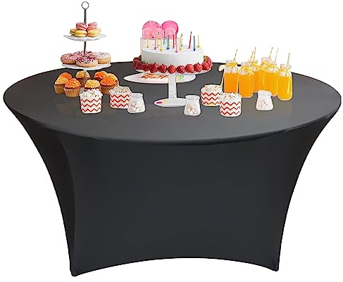Wedding Decor Spandex Lycra Tischabdeckung Tuch trocken rund passgenau für Hochzeit Geburtstag Feier vor der Hochzeit, 1,5 m, Schwarz