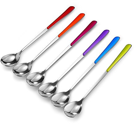Syndecho Set da 6 Colorati Cucchiaini Lunga Cucchiaio del Gelato Cucchiaio in Acciaio Inossidabile Cucchiaino da te con Manico Lungo per Dessert Lattes Gelato