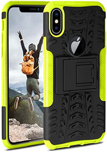 ONEFLOW Tank Case für iPhone X/iPhone XS Hülle Outdoor, stabile Panzerhülle mit Kamera und Display Schutz, sichere Handyhülle, TPU Handy Schutzhülle mit Ständer, Grün Schwarz