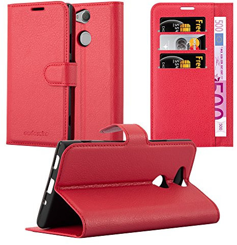 cadorabo Coque pour Sony Xperia XA2 en Rouge Cerise - Housse Protection avec Fermoire Magnétique, Stand Horizontal et Fente Carte - Portefeuille Etui Poche Folio Case Cover