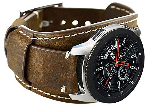 CooBES Compatible With Samsung Galaxy Watch 6 Classic 43mm 47mm, 42mm/3 41mm/4 40mm 44mm Classic 42mm 46mm/Active 2 40mm 44mm, 20mm Genuine Leather Cuff Strap (20mm, Coffee)