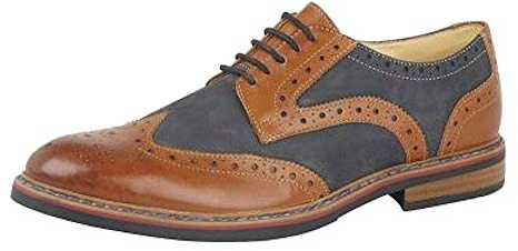 Roamers Mens 5 Eye Brogue Laced Nubuck Leather Shoe (6 UK) (Dark Tan/Navy)