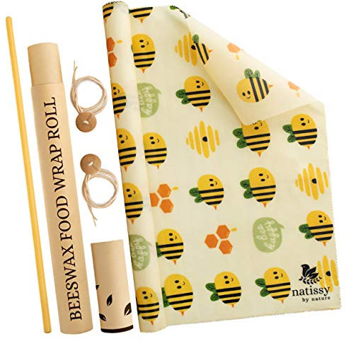 Envoltorio Cera de Abeja, 1 Mètre Rollo Papel de Abeja Reutilizable; Tela Encerada para Alimentos; Beeswax Wrap Natural de Tela; Papel Bocadillo Reutilizable, Cubiertas Lavables para Cuenco Ecológicas