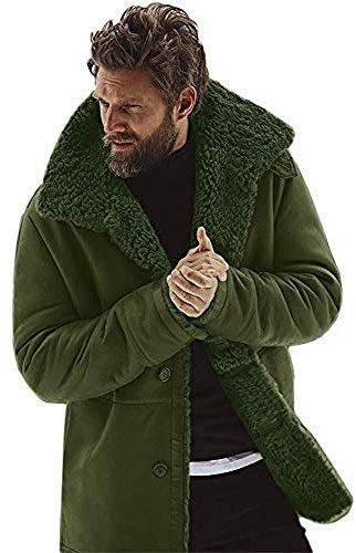 WMOFC Herren Vintage-Schaffell-Lederjacke Shearling Kaschmir Faux Lammfell-Jacken-Kaschmir-Wolle-Schaffell-Mantel,02,XL