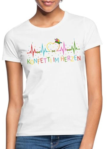 Spreadshirt Herzschlag Konfetti Im Herzen EKG Karneval Frauen T-Shirt, XXL, Weiß