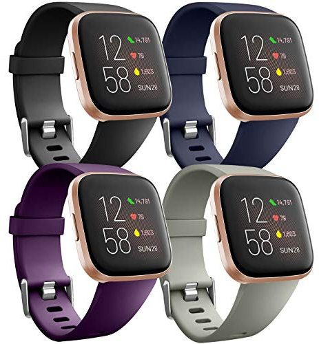 Ouwegaga Weiches Silikon Ersatz Armband Kompatibel für Fitbit Versa Armband/Fitbit Versa Lite Armband/Fitbit Versa 2 Armband, Damen Herren Klein Schwarz/Grau/Blau/Pflaume