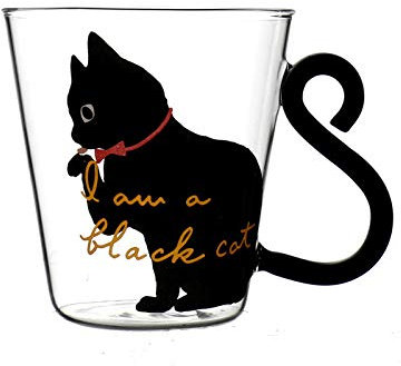 Cute Cat Glass Cup, Art Cartoon Heat-Resistant Mug Cup with Cat Tail Handle High Borosilicate Clear Drinking Glass Beer Mug for Microwave Coffee Tea Whiskey Milk(300ml/10.5oz)