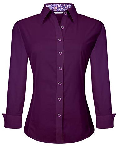 Alex Vando Camicia da lavoro elasticizzata a maniche lunghe da donna con vestibilità regolare, Viola, M