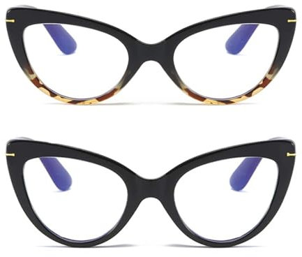 MMOWW 2 Pack Cat Eye Reading Glasses Fashion Reader for Women Blue Light Blocking Glasses (Black+Tortoise, +2.5)