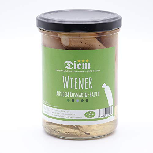 Wiener Würstchen vom Schwein und Rind in Rosmarin Rauch geräuchert - Füllmenge 400g - Abtropfgewicht 200g