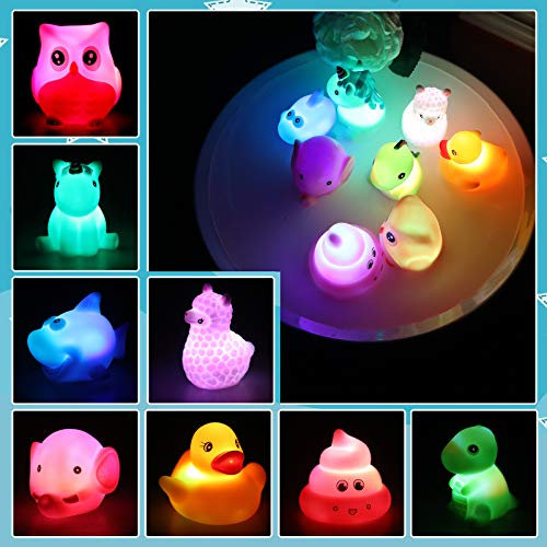 Lictin Badewannenspielzeug - 8 Stück Niedliches Tier LED Licht Badespielzeug Set, Wasserspielzeug Kinder mit Bad Spielzeug Aufbewahrung, Early Learning Badespielzeug für Kleinkind Jungen Mädchen