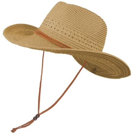 FakeFace Herren Damen Cowboyhut Westernhut Panamahut Sonnenhut Strandhut Modehut Sonnenschutz Cowgirl Cowboy Hut Hüte Western Lederband für Erwachsene