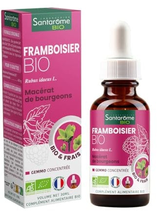 Santarome Bio - Framboisier Bio - Macérât de bourgeons - Bourgeon de Framboisier Bio - Bourgeon Frais - Gémmothérapie - Complément alimentaire cycle menstruel - Flacon de 30 ml - France