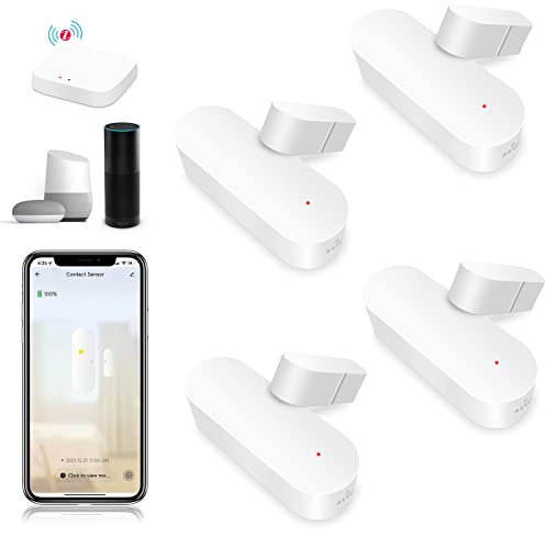BSEED ZigBee 4er Pack Türfenstersensor Anti Diebstahl Alarm Sensor für Türen Fenster Schränke und Wohnungen kompatibel mit Tuya Alexa Google APP (Zigbee Hub Erforderlich) ohne Batterien