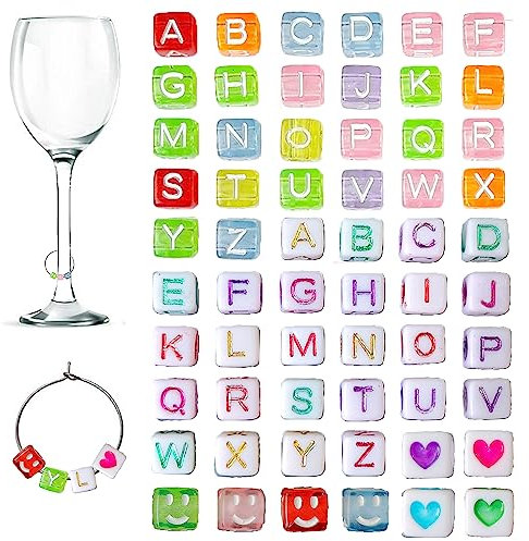 360 stk Weinglas-Anhänger, 300 stk Quadrat Alphabet Herz Kelch-Getränke-Marker Tags mit 60 stk Schnallen, zum Wein Cocktail Champagner Verkostung von Partyartikeln Dekorationszubehör Geschenke