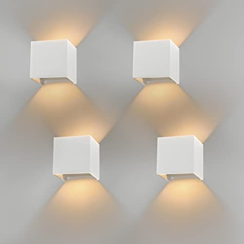 Klighten 4 Stück 12W LED Außenwandleuchten,IP 65,Effektleuchte Wandlampe mit verstellbarem Lichtstrahl,3000K Warmweiß Weiß
