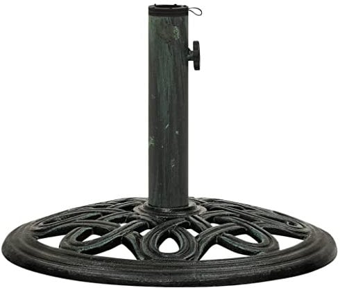 vidaXL Green Cast Iron Umbrella Base - Outdoor Parasol Holder Stand with Floral Design, Adaptable for 35/38/48mm Poles, Garden/Patio Decor