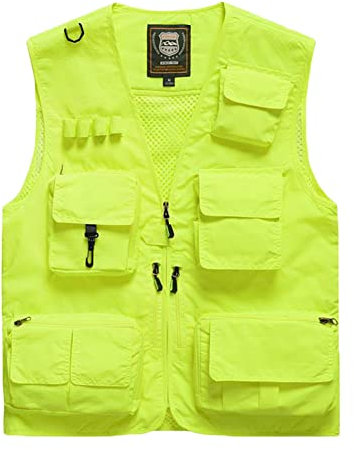 MISSMAO Herren Outdoor Weste mit Vielen Taschen Anglerweste Leicht Safari Weste Sommer Multifunktionsweste Atmungsaktiv Angeln Weste Dünne Freizeitweste Gelb 3XL
