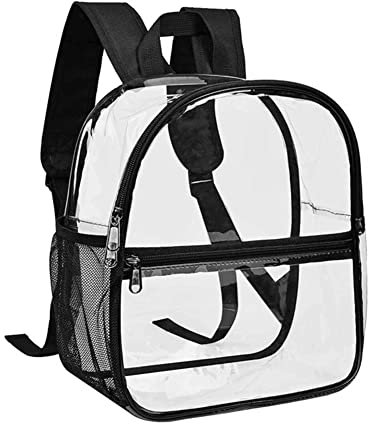 TSLBW Klare Rucksack 32 * 27 * 12.5cm PVC Transparente Schulrucksack Transparente Rucksäcke Wasserdichter Durchsichtiger Rucksäcke Klarer Handtasche Unisex für Arbeit Reisen Sport Konzert (L Schwarz)