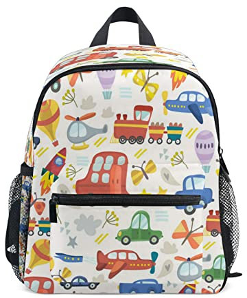 Kcldeci Auto Flugzeug Blume Schmetterling Kinder Rucksack für Jungen und Mädchen, Kleinkind Rucksack Vorschule Kindergarten Büchertasche Reisetasche Schultasche, mehrfarbig, Small