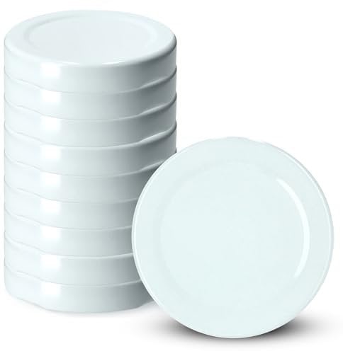 KADAX Schraubdeckel fi43 mm, Twist-Off-Deckel Set aus Metall, passend für 40ml Gläser, Ersatzdeckel mit 4 Einrastzähnen, Deckel für Sturzgläser, Flaschen und Einmachgläser (10 Stück, Weiß)