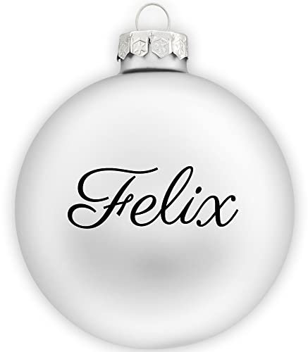 Coverlounge Christbaumkugel personaliert aus Glas | Weihnachtskugel mit Name| Ø 6cm oder 8cm in Silber-Weiß (Matt) | 20 Verschiedene Schriften