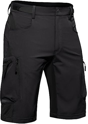Hiauspor Kurze Hosen Herren, Leichte Wanderhose Atmungsaktiv Schnelltrocknen Cargo Bermuda Shorts Elastische Radlerhose MTB Fahrradhose Outdoorhose Radhose Sommer mit 6 Taschen (Stylish-Black, L)