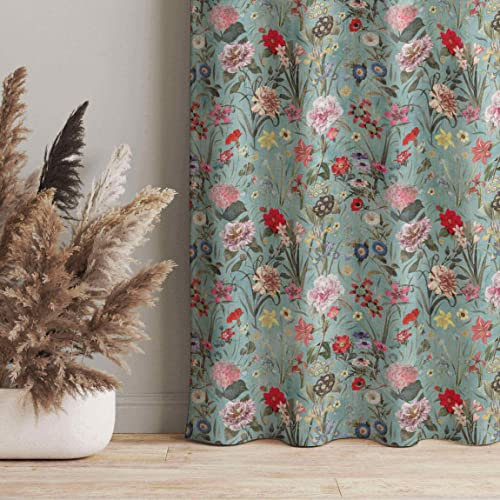 Vorhänge grün Blickdicht Verdunkelung Gardinen - Wildblumenwiese - Blumen Florales Thermovorhang modern Wohnzimmer Gardinenschal 175x130 cm