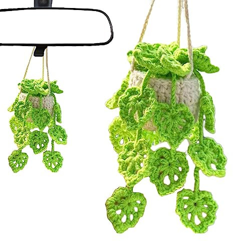 Gehäkelte Hängepflanze fü Auto,Topfpflanzen häkeln | Topfpflanzen häkeln Autospiegel hängen Zubehör Pflanzenliebhaber Geschenke für Frauen, Männer, Freundin, Freund