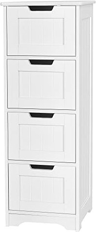 COSTWAY Bathroom Floor Cabinet, Freestanding Wooden Storage Cupboard with 2/4 Drawers, Bathroom Storage Unit Slim Side Cabinet Organizer for Living Room and Hallway (4 Drawers, White)