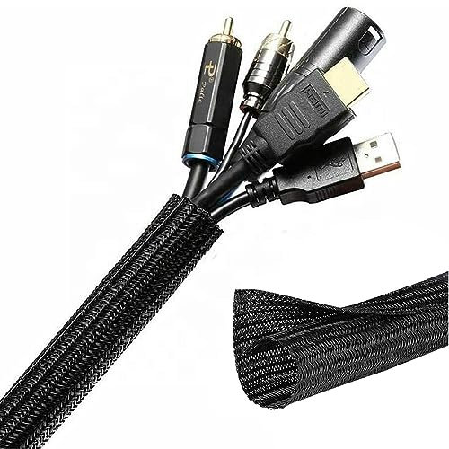 1/2-10Ft Black Cable Tidy Sleeve, USB Cable Management, Cable Sleeve for Computer Wire Tidy, Cord Protectors from Pets Chewing, Self-Wrapping Wire Loom Tubing, Flame Retardant