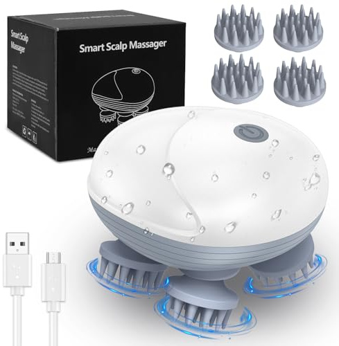 AMIR Upgraded Electric Scalp Massager, Portable Head Massager with Kneading 96 Massage Nodes, Handheld Head Scratcher Massager for Stress Relax and Pain Relief, Ideal Valentine‘s Day Gift for Her/Him