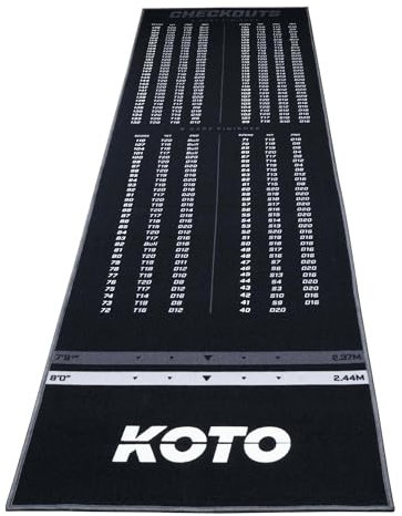 KOTO - Carpet Checkout Grau, 285x80cm Dartmatte, Schutz Bodens & Dartpfeile, Mit Score-Indikation + Oche