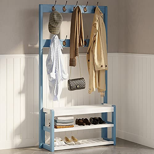 Exquisite Kleiderstange, Schuhbank, Garderobenständer, Kleiderbügel, Garderobe, Schuhbank, Eingangsbereich, robust mit Aufbewahrungsbank, 3-in-1-Design, Aufbewahrungs-Organizer-Bank mit abnehmbaren