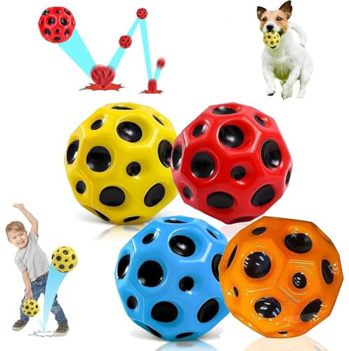 stillwen Hohe Springender Gummiball,4 Stück Space Balls,Mini Bouncing Ball Toy Loch-Ball,Jump Moon Ball,Astro Jump Ball,Bounce Ball,für Jungen Mädchen 6-12 Jahre Party Gift