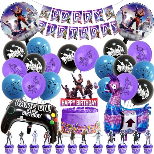 48 Pièces Déco Anniversaire Fortni, Kit Gaming pour Garçon, Décoration Jeu Vidéo
