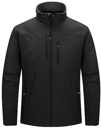 33,000ft Veste softshell pour homme - Imperméable - Doublure en polaire chaude - Veste d'extérieur fonctionnelle - Veste légère avec col montant - Pour la randonnée, le camping, la course à pied, Noir