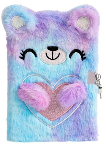 Simyron Cartoon Bear Plush Notebook With Lock, A5 Diary Writing Drawing Notepad Girls Holiday Birthday Gift, Gifts For 5 6 7 8 9 10 Year Olds