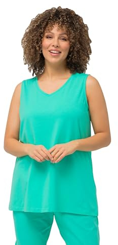 Ulla Popken Damen große Größen Übergrößen Plus Size Top, A-Linie, V-Ausschnitt, ärmellos türkisgrün 46+ 807291437-46+