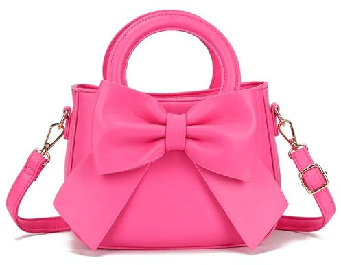 Stylish Women's Bow Style Faux Leather Cross Body,Side Shoulder,Top Handle Party Clutch Hand Bag (Fuchsia Pink)