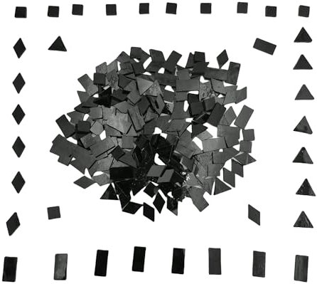Glasmosaikfliesen, 4 Formen, quadratisch, Diamant, Dreieck, Rechteck, 220 Stück, Buntglas-Mosaikstücke für handgefertigte Kunst, Handwerk und Heimdekoration (schwarz)