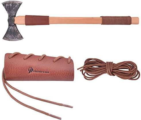 Leather Axe Collar Hatchet Head Protector Cover with 5M Axe Handle Wraps String (Axe Collar 01 + 5m String)