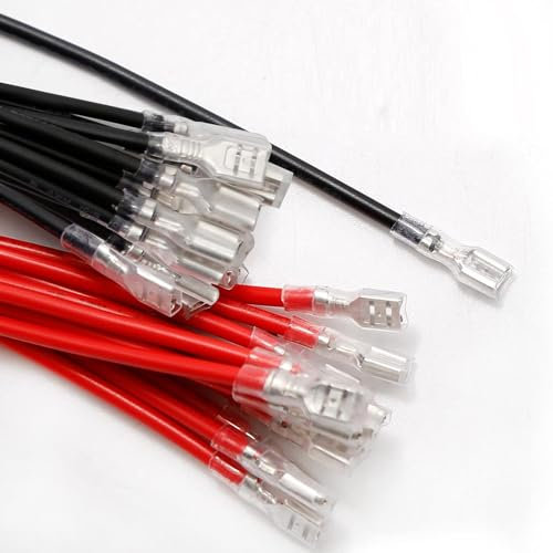 Gebildet 30Pezzi Terminali A Crimpare Forcella Femmina 4.8mm Con Manicotto Isolante E Filo 18AWG Lunghezza 15cm Kit Assortimento Di Giunzione Rapida A Forcella Femmina Rosso + Nero