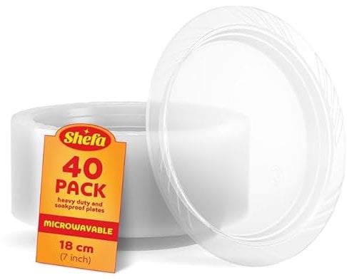 Shefa 40 Clear Plates, Reusable & Washable, Heavy Duty Dinnerware, Microwave-Safe Crockery - Ideal for Birthday, Parties, Camping, Catering (7 inch Plates, Clear)…
