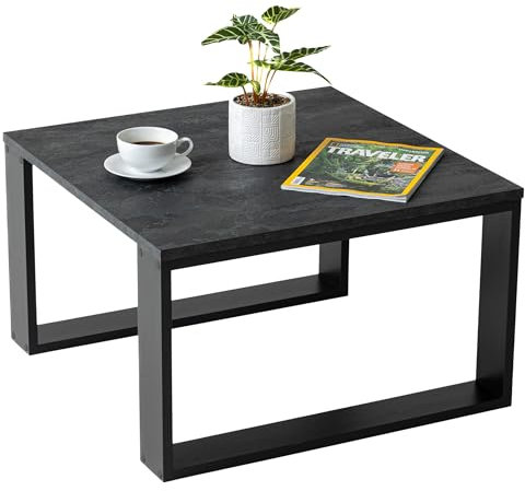 Mex-System Couchtisch Klein Clif, Wohnzimmertisch, Beistelltisch 65x65x40cm, Couchtisch Quadratisch Ideal für Wohnzimmer, Zimmer und Büro, Smart Living Wohnzimmertisch Modern, Dunkler Beton