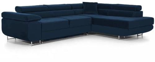 COMFORTINO FURNITURE Ecksofa mit Schlaffunktion PASTI L-Form, Sofa Couch mit Bettkasten, 3-Sitzer Eckcouch, Schlafsofa für Wohnzimmer, Big Sofa Couch mit Schlaffunktion (Blau, Ottomane Rechts)