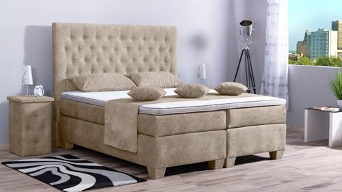 Boxspringbett Vila 240x220, DS-Beige, 7-Zohnen Taschenfederkernmatratze, Ergoflex - Inklusive Aufbau - Deutscher Hersteller