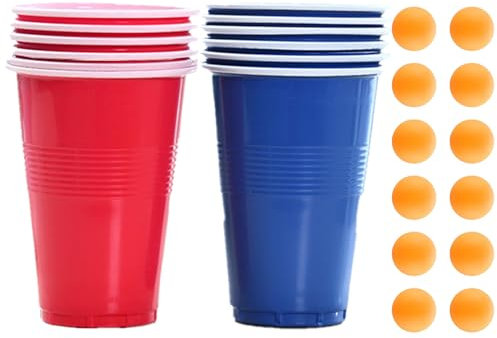 GNAUMORE Gobelet Beer Pong,Jeux à Boire Gobelets,Gobelet avec Balles de Ping-Pong,Biere Pong pour Une Réunion d'amis,12 Réutilisables Tasse de Bière Pong (6 Rouge + 6 Bleu) et 12 Balles de Ping-Pong