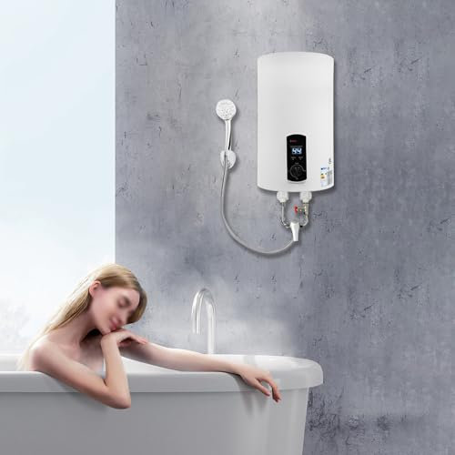 Warmwasserspeicher Elektro Boiler 30 Liter 2kw Wandmontierbarer Edelstahl Wasserboiler Speicher Warmwasserboiler Energiesparend Warmwasserbereiter für Badezimmer mit Handbrause, bis 75°C, 34*34*57cm